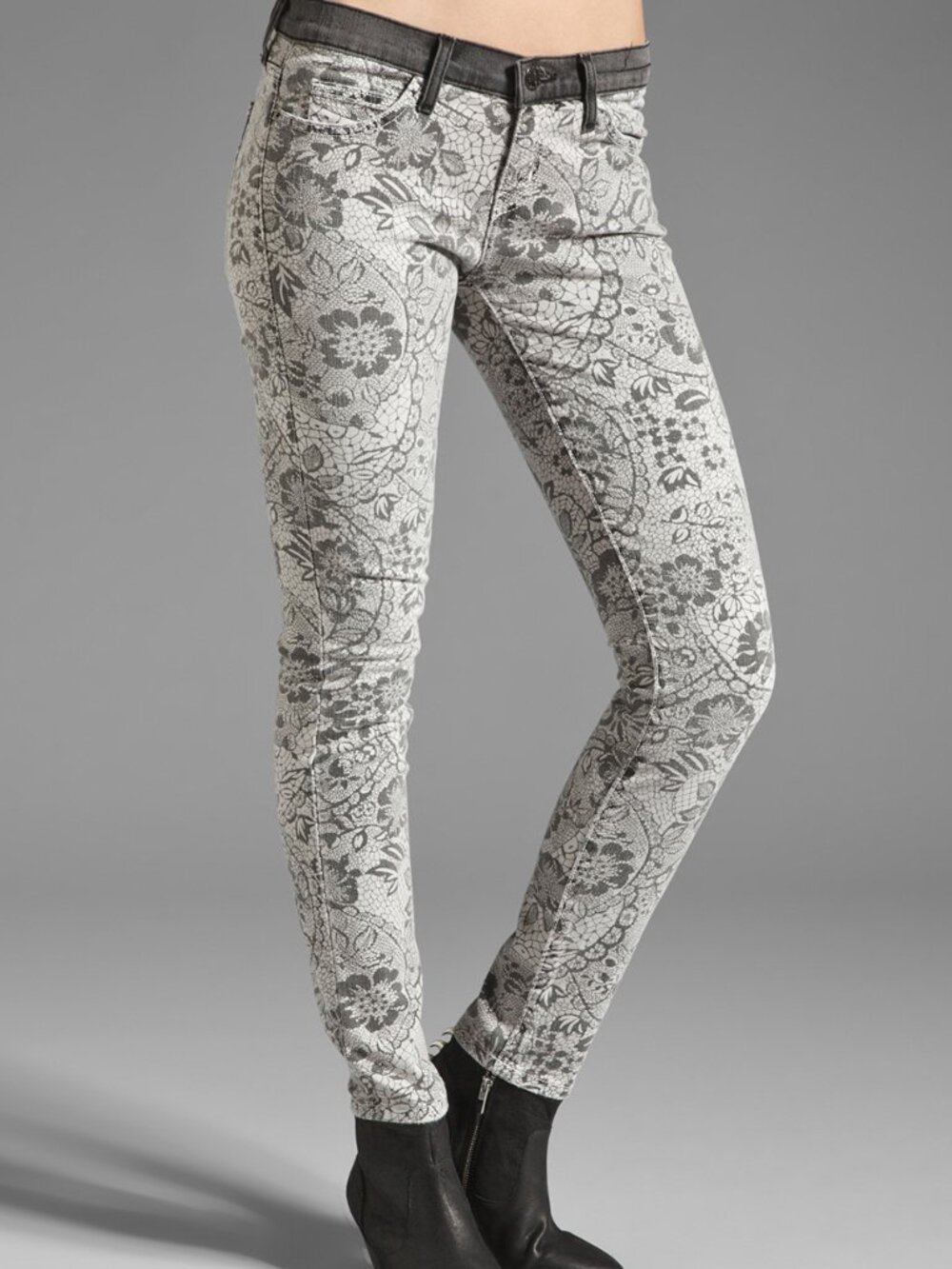 CURRENT ELLIOTT New Jeans Ankle Skinny Grey Black Lace Floral Women's 27